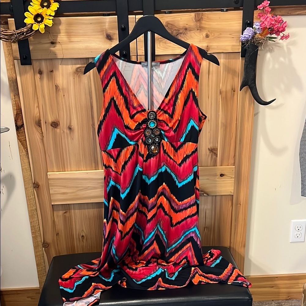 NY Collection Asymmetrical Dress in Red and Black